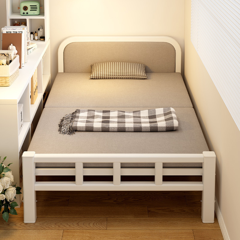 Single bed folding bed home simple adult lunch break small bed extra bed rental house double 1.2m hard plate iron bed