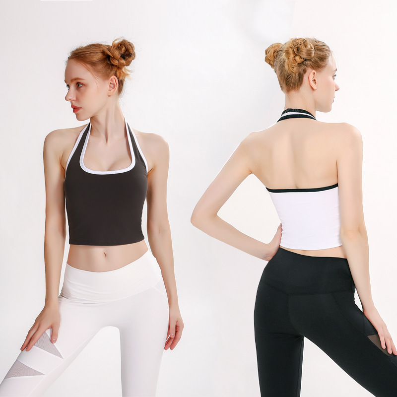 Yoga Vest for Women, Halter Neck, Beautiful Back, Color Matching, Chest Pad, Push-Up Sports Fitness Top, Dance Training Clothes in Stock