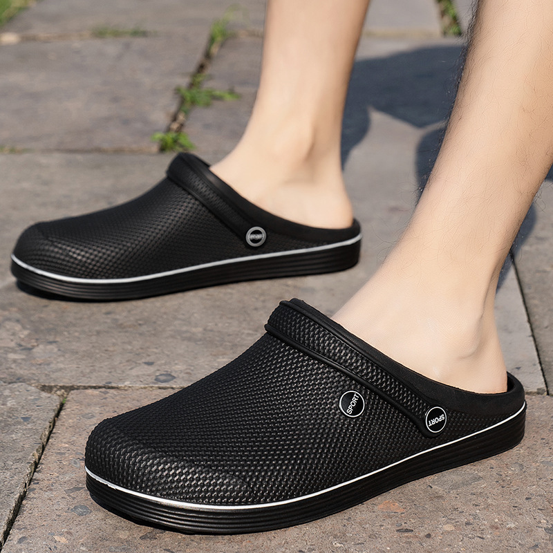 Men's Large Size Clogs Non-Slip Trendy Outer Wear Summer Sandals Thick-Soled Outdoor Chef Two-Wear Baotou Slippers for Men