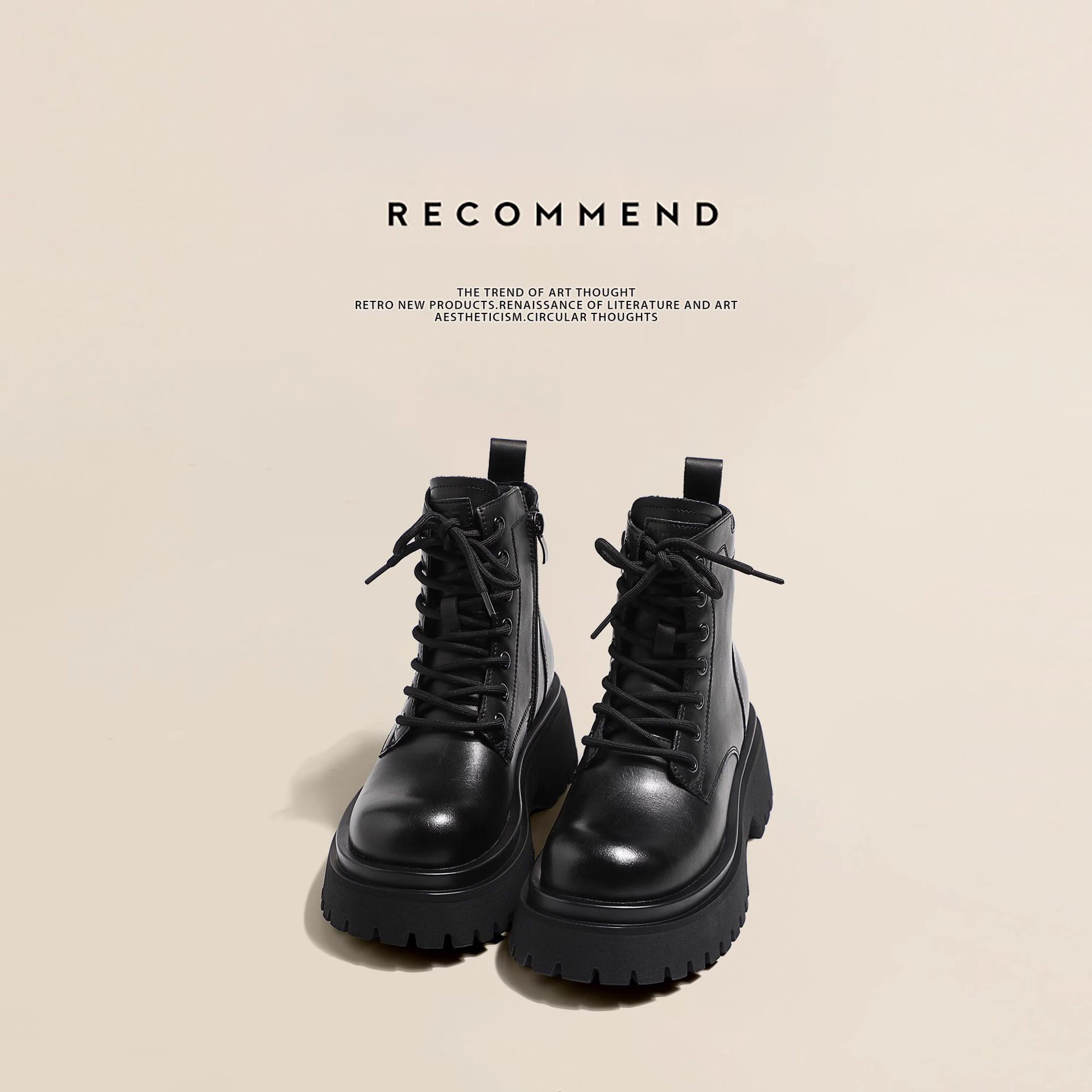High Version ~ Boots for Women 2025 New Heightening Heel Spring & Fall Single Boots Thick Sole British Style Black Popular Short Boots