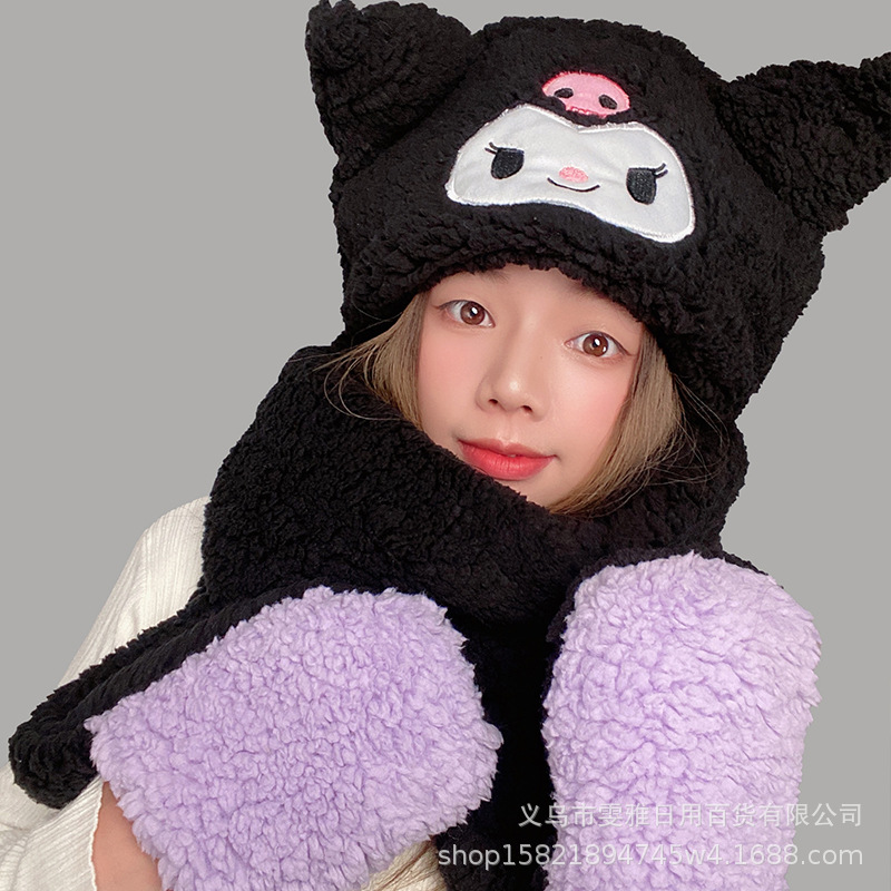 Picture of Shirley Mei Jade Dog Melody Duffy Three-Piece Set Thickened Winter Warm Scarf Gloves Integrated Plush Hat for Women