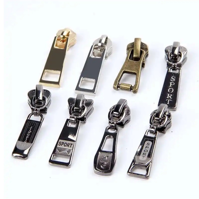 in stock No. 5 metal zipper head color long plate head luggage metal zipper head electroplating rotating anti-wear zipper head