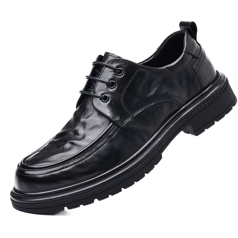 First-Layer Cowhide Autum New Men's Business Casual Leather Shoes Classy Genuine Leather Men's Thick-Soled Flats Men's Shoes