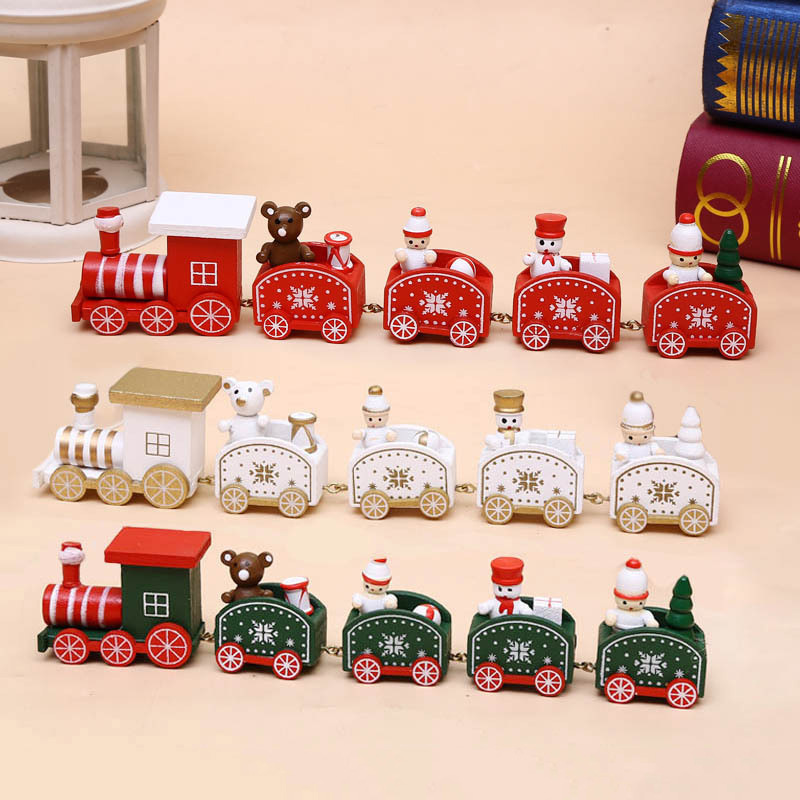 Picture of Strict selection of Christmas decorations Christmas wooden train children's kindergarten Christmas gift window ornaments