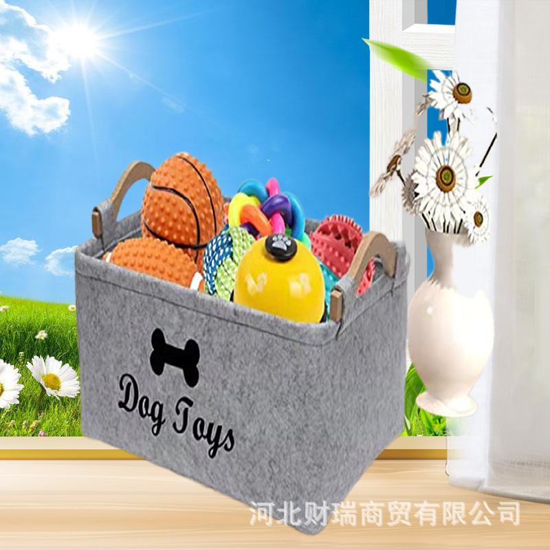 Picture of Felt toy storage box storage box pet toy storage felt box wooden handle square storage box