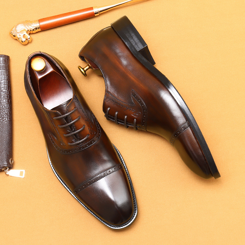 [vip for] leather shoes men's leather formal business three-joint oxford toe layer cowhide british men's shoes