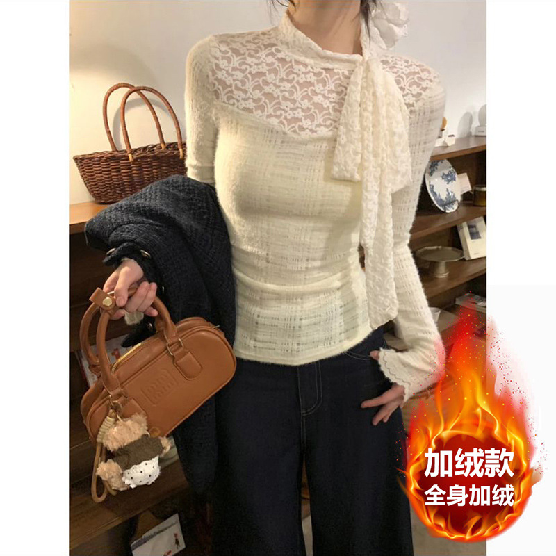 Picture of 1660 Autumn and Winter New French Design Sense Lace Top Slim-fit Slim New Slim-fit Pure Base Shirt Women