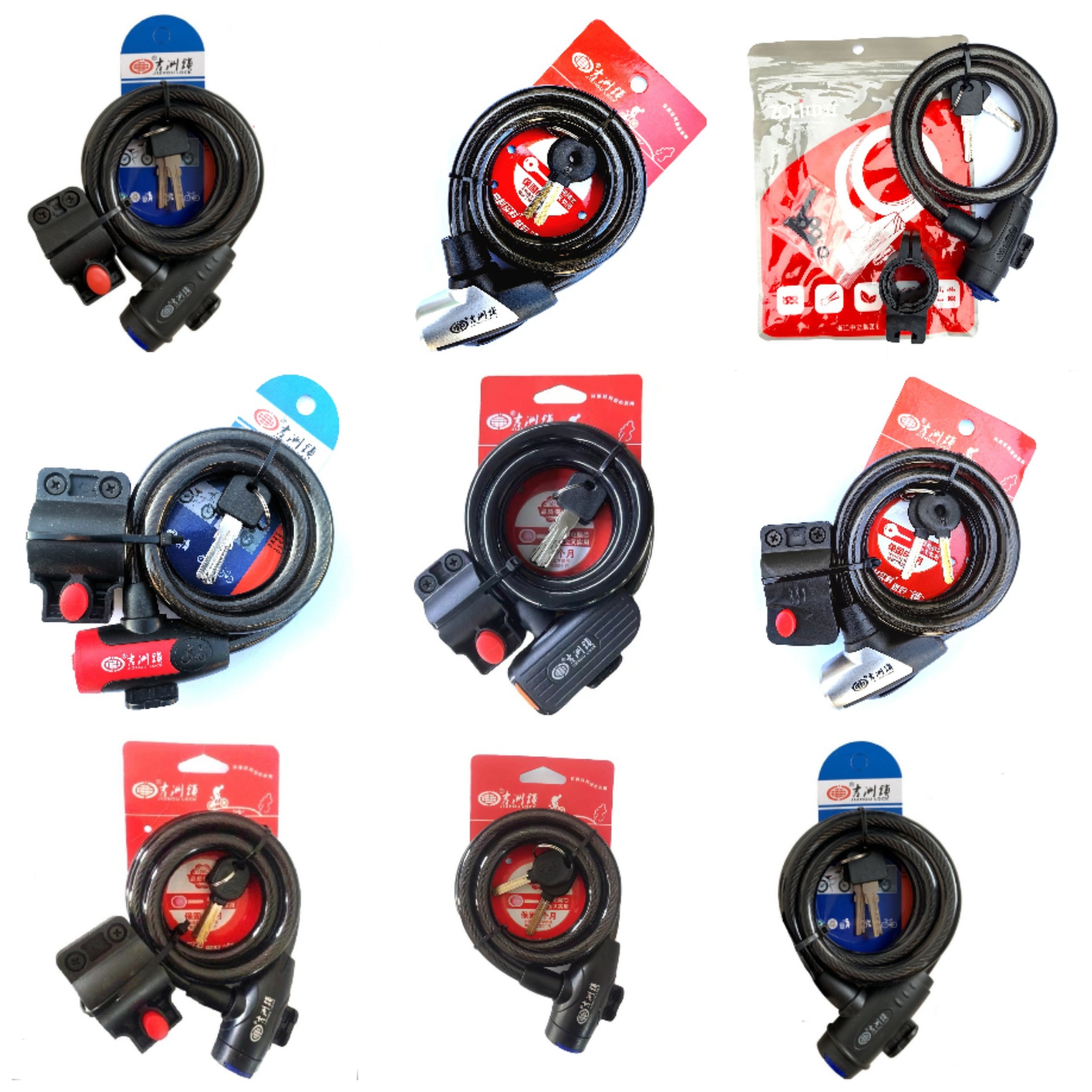 Wholesale Jizhou Thick Bike Lock Bicycle Rim Lock Mountain Bike Cable Lock Alloy Steel Wire Lock Large Bike Lock Motorcycle