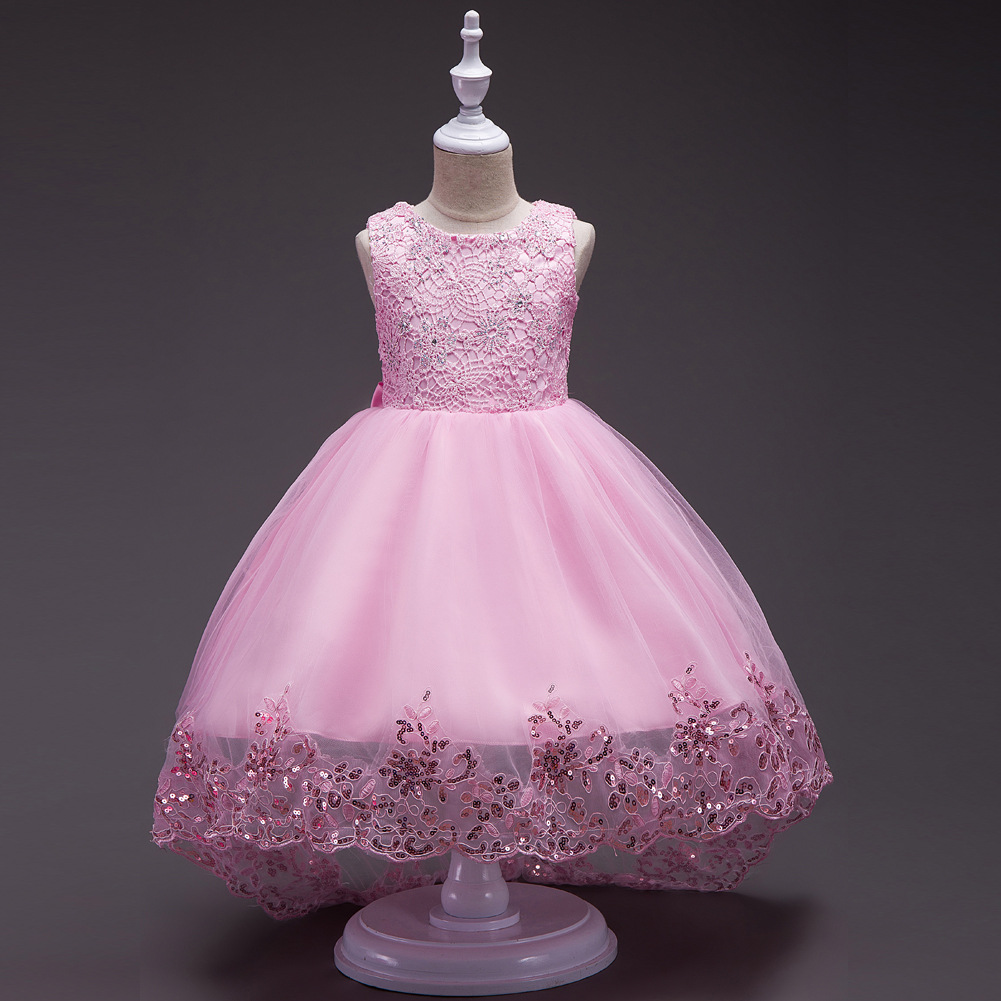 Picture of Cross-border Girls' Birthday Wedding Dress Tail Dress Children's Gauze Crochet Princess Dress Show Host Dress