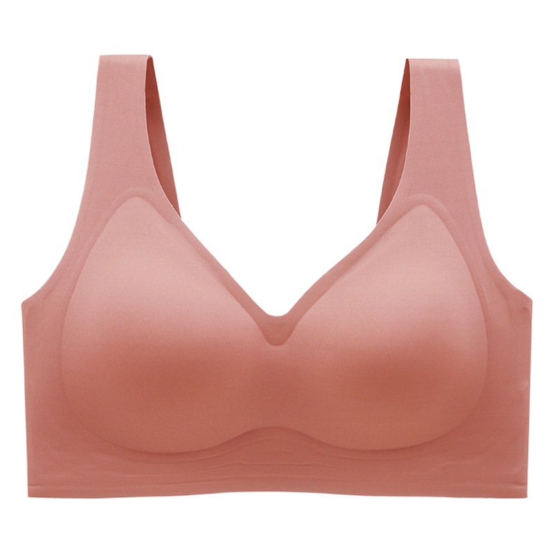 Plus size hot jelly strip seamless underwear summer thin big chest small anti-sagging chubby girl sleep bra
