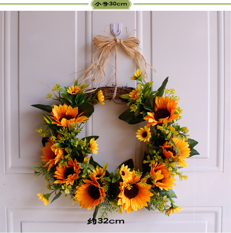 small size sunflower wreath European simulation wreath Amazon AliExpress supply