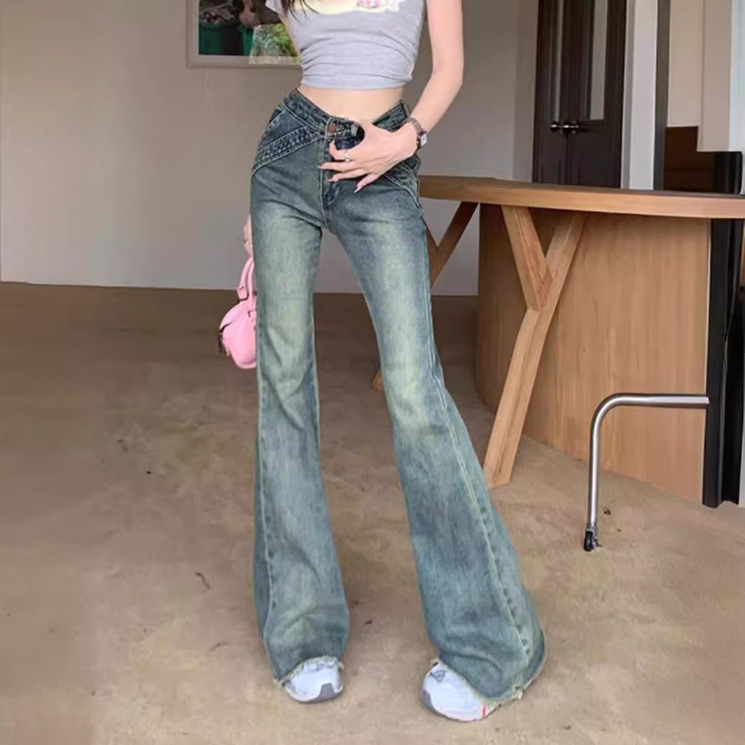 Retro Retro High Waist Micro-flared Jeans Women's Spring and Summer New Design Sense American Style Rust Slim-fit Slim-fit Trousers