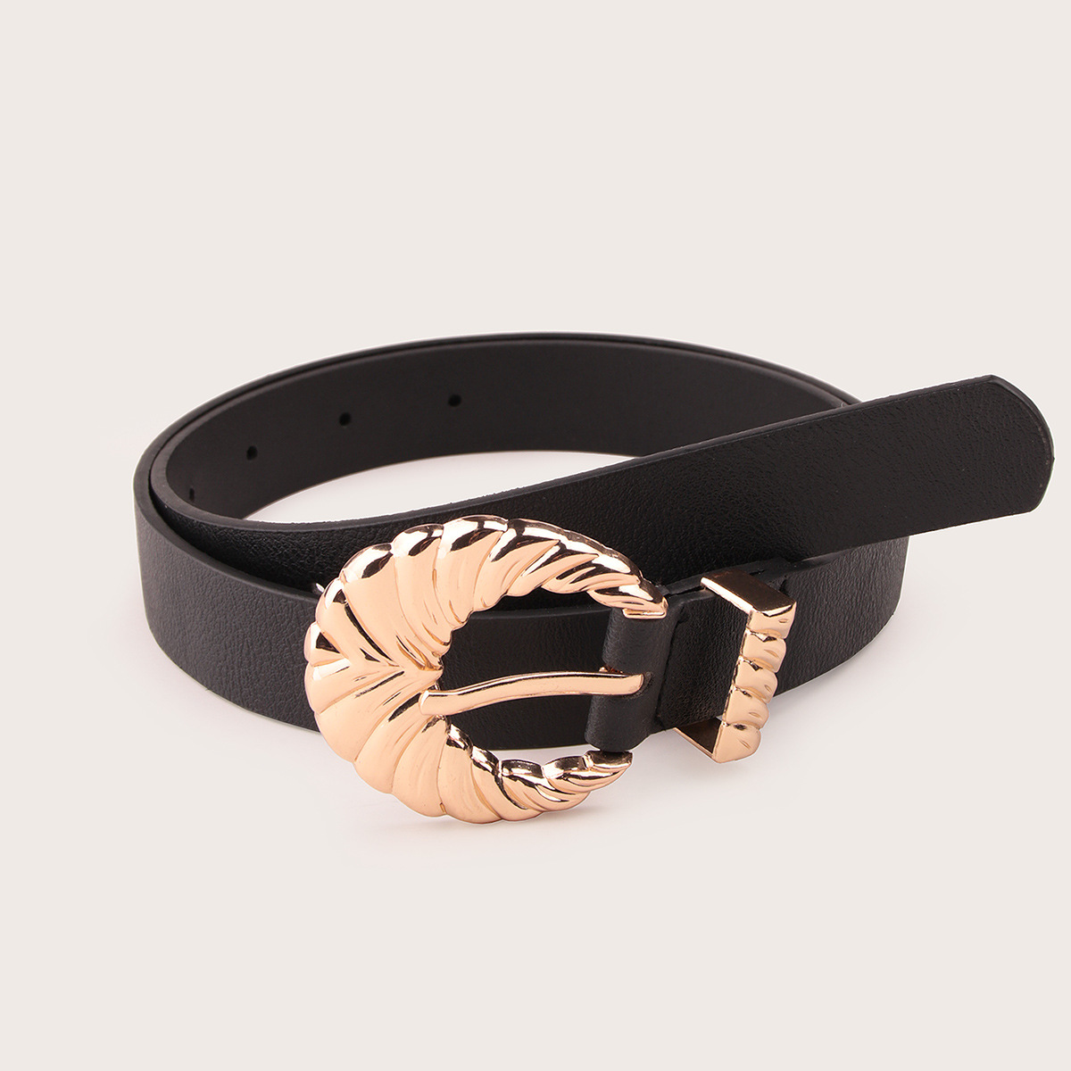 Cross-border Stable in stock New Gold Twist Buckle Black Belt Women Fashion All-match Sweet Faux Leather Belt