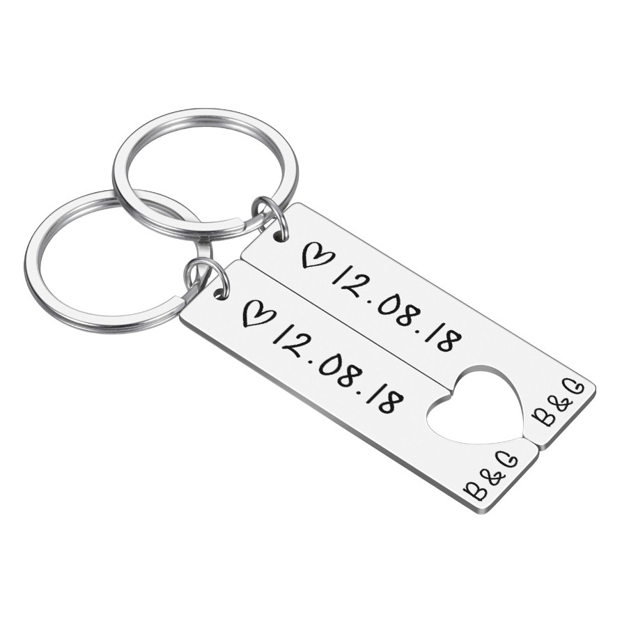 Private DIY Personalized Creative Stainless Steel Valentine's Day Date Keychain Heart-Shaped Couple Keychain
