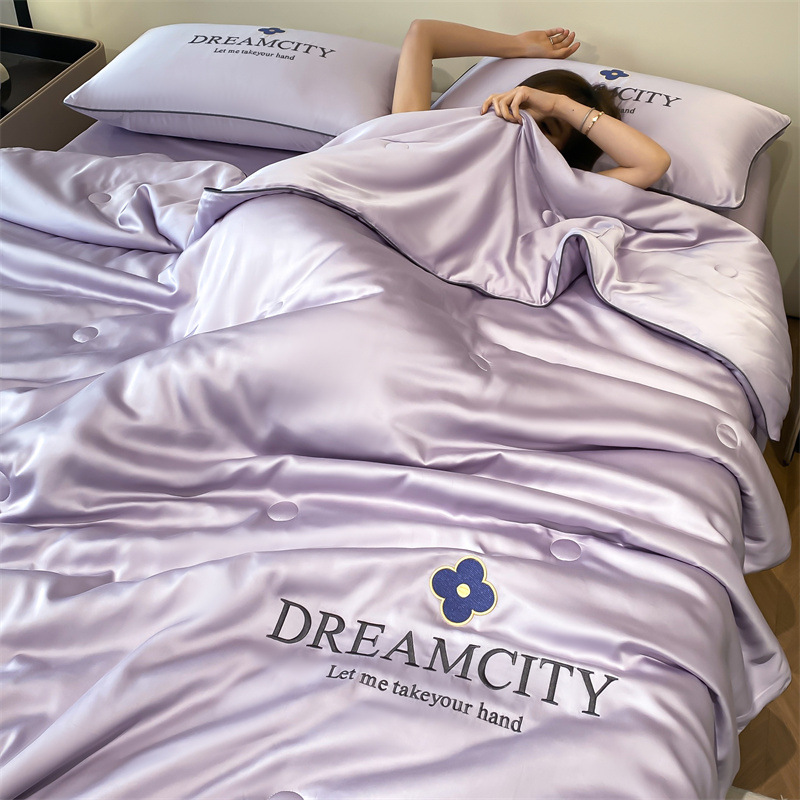 Picture of Class A Washing Ice Silk Embroidery Summer Quilt Four-Piece Set Air-Conditioned Quilt Sleeps Naked Summer Cool Quilt