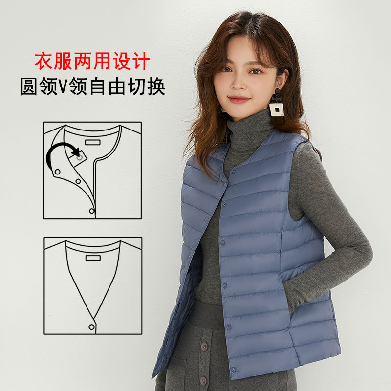 Picture of Cross-Border Tiktok New Women's Collarless down Liner Vest V Neck Lightweight Warm Jacket Vest Vest Round Neck