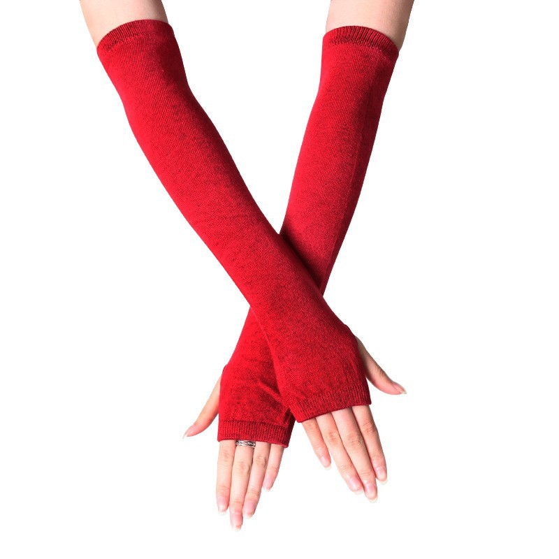 Picture of Korean Style Women's Gloves Half-Finger Gloves Women's Winter Cute Autumn and Winter Long Gloves Arm Covers Fingerless Woolen Gloves