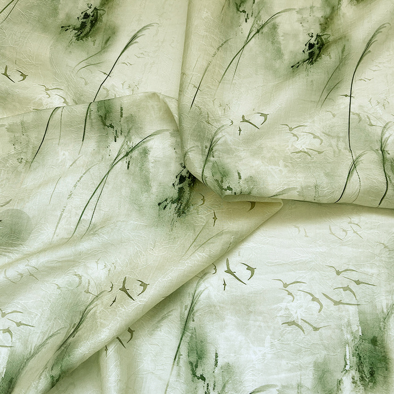 New Chinese Style National Style Reed Bird Han Dynasty Cheongsam Dress Fabric Handmade DIY Fabric Tencel Jacquard Fabric