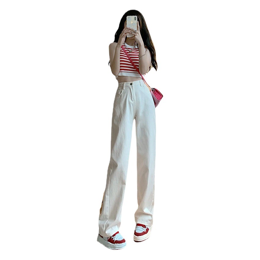 White High-Waisted Wide-Leg Jeans for Women 2025 Small Loose Narrow Version Straight-Leg Draped Floor-Length Pants Spring and Summer