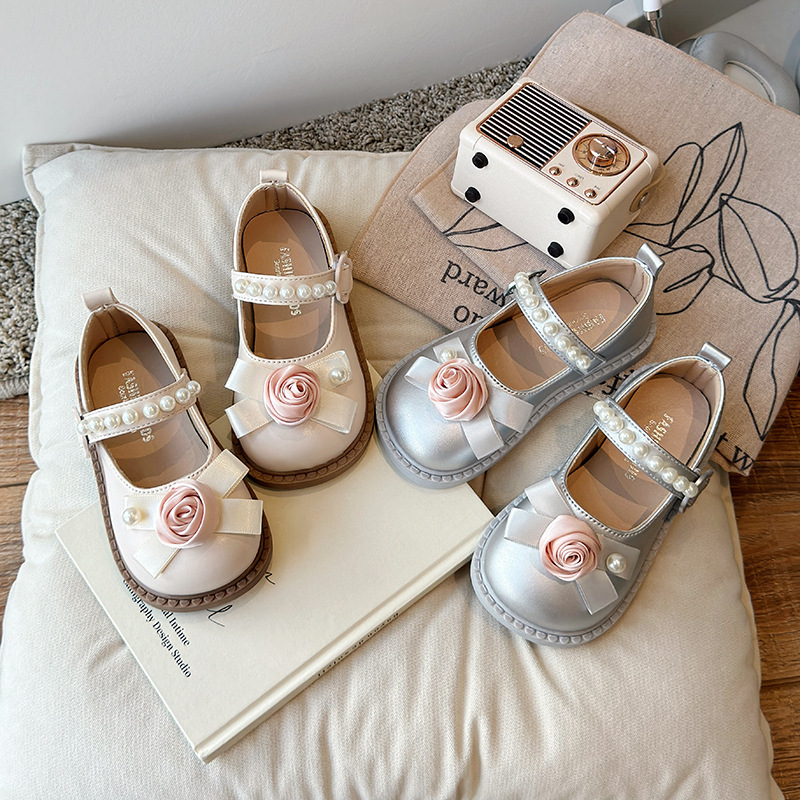 Girls' Round Toe Small Leather Shoes 2025 Spring and Autumn New Flower Single-layer Shoes Korean-style All-match Girl's Stylish Princess Shoes