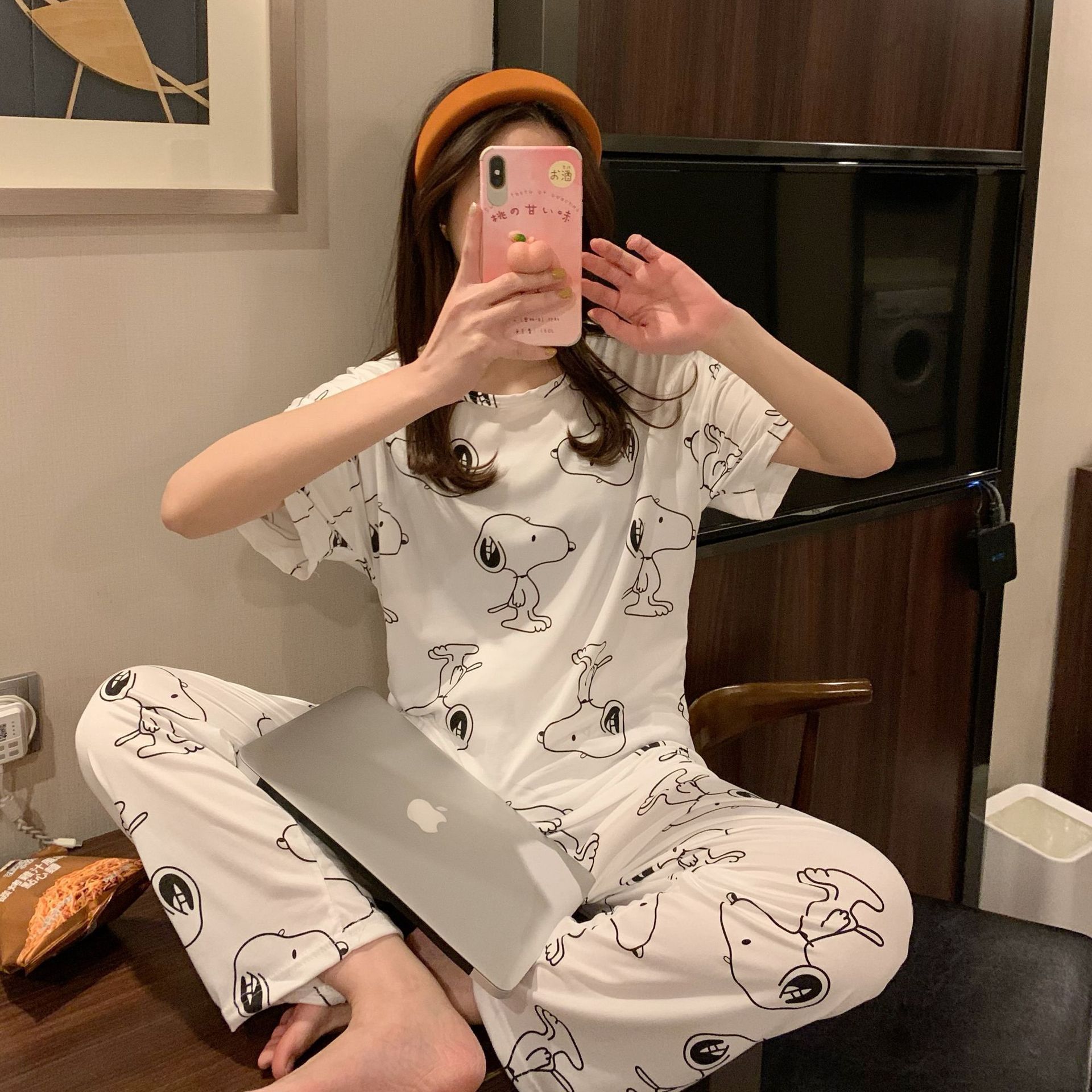 Picture of Pajamas Women's Spring and Autumn Summer Short-sleeved Trousers Large Size Loose Korean Style Fresh Cute Sweet Student Home Suit