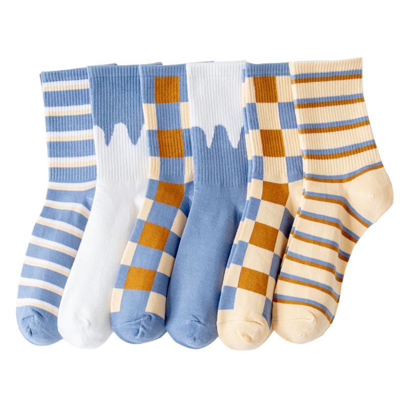 Socks Women's Mid-Socks Autumn and Winter Fashion British Plaid Flowing Street Milk Women's Socks ins Fashionable Socks Cotton Socks