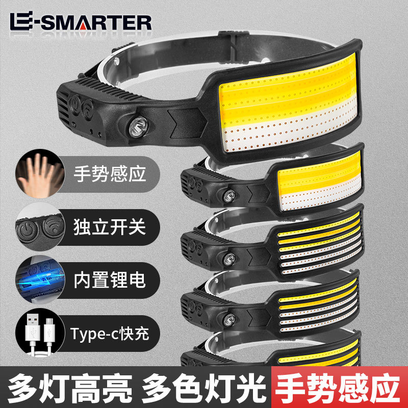 Cross-border new LED mini multi-function waving induction head lamp COB outdoor adventure fishing strong light flashlight