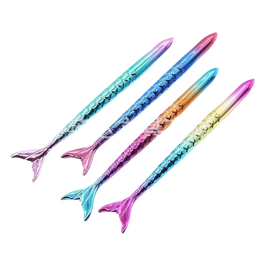 Creative stationery cartoon pen mermaid shape ballpoint pen UV electroplating gradient seven color fish tail neutral pen