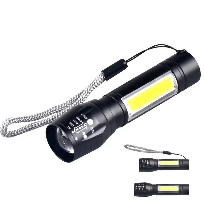 LED flashlight COB side light telescopic zoom long-range USB charging portable lighting multi-function work light