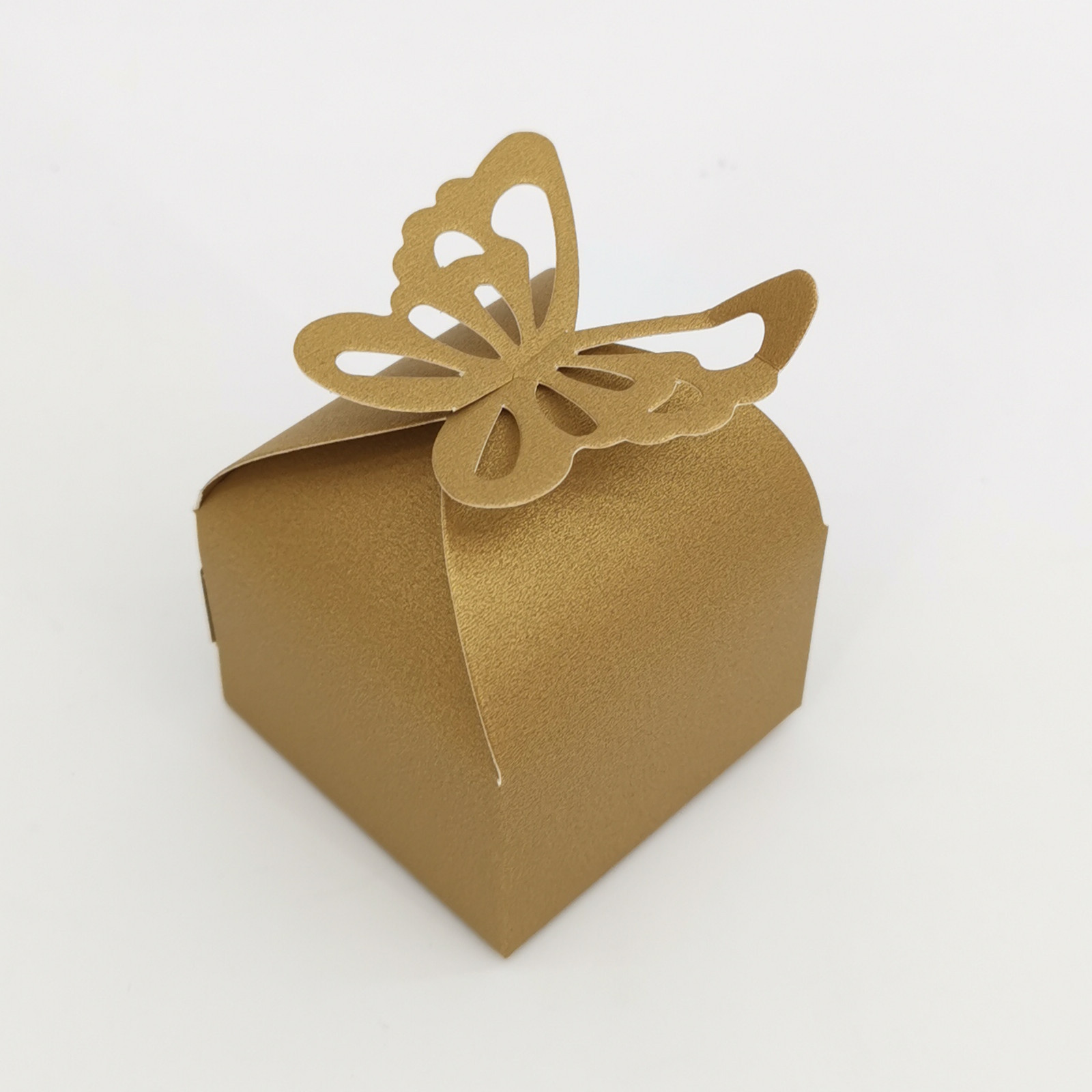 Picture of Wedding candy box hollow butterfly candy paper box square simple pearl paper gift box golden pink paper box