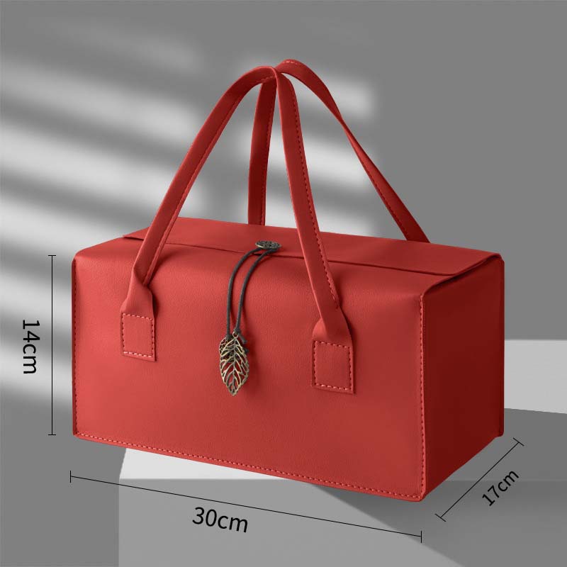Picture of in stock High-grade Leather Red Wine Gift Box Double Pack Accompanying Gift Big Fortune Bag Business Gift Wine Packaging Box