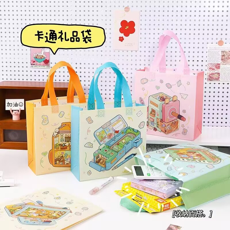 Stationery Series Birthday Party Gift Handbag Ready-Made Lightweight High-Value Cartoon Three-Dimensional Bag Laminated Environmental Protection Bag