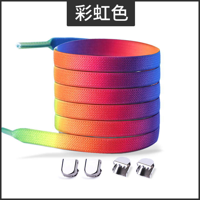 Picture of Widened 8MM Tie-Dye Elastic Tie-Free Shoelace Press Buckle Children's Tie-Free Elastic Step-in White Shoe sneaker