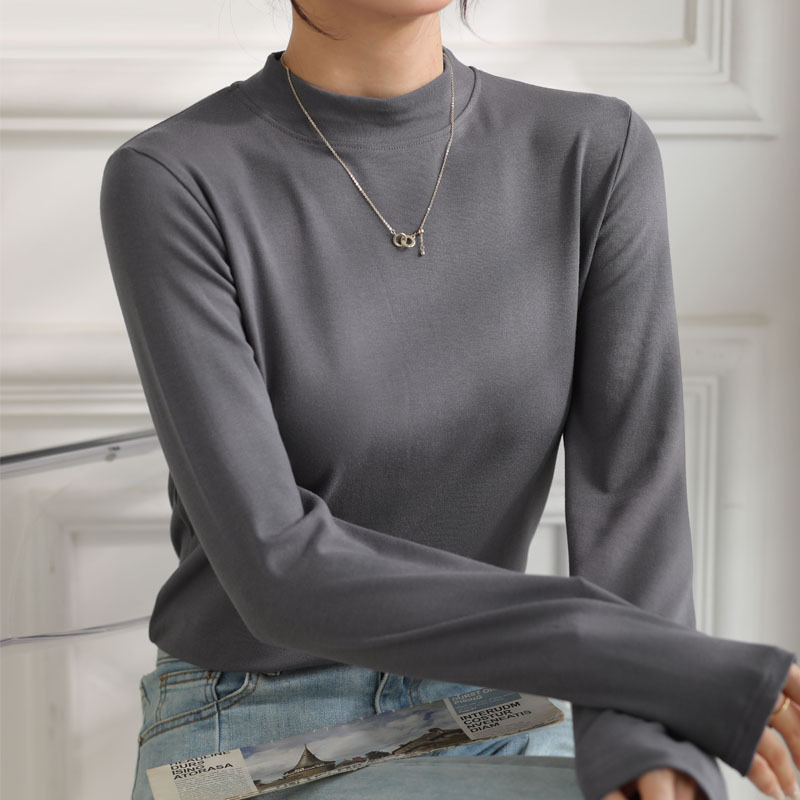 Picture of Autumn/winter 2024 semi-high collar base shirt women's long-sleeved T-shirt solid color temperament Joker inner top shaking voice direct supply