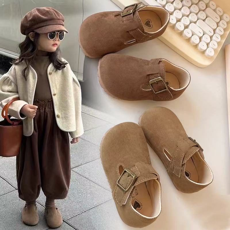 Fashion 2025 spring and autumn new children's Birkenstock shoes, children's single shoes, soft-soled baby girls, beanie shoes, girls' leather shoes
