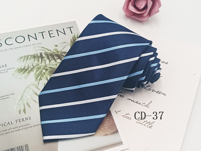 Picture of Manufacturer in stock men's business tie 8cm hand-punched professional formal wear interview striped tie men's Jacquard polyester silk