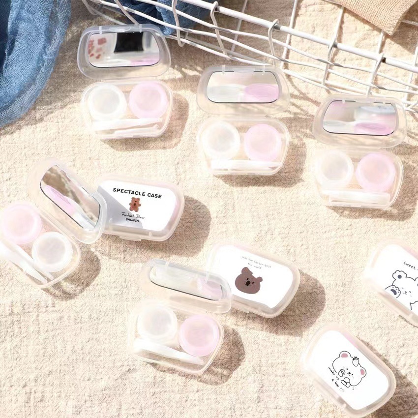 Picture of Ins Storage Mirror Cartoon Beautiful Pupil Box Contact Lens Simple Cute Mirror Box Portable Care Box Double Box