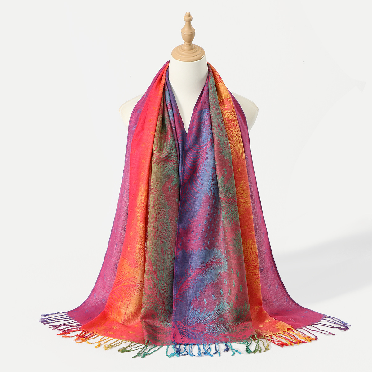 Picture of Amazon Same Style Ethnic Style Color Cashew Embroidered Long Scarf Rainbow Gradient Tassel Scarf Shawl Women's Bag Turban