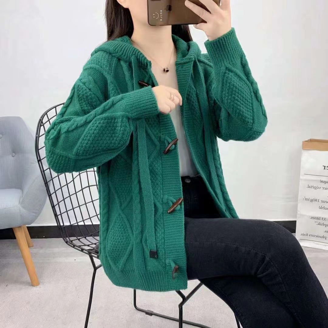 Picture of Hooded sweater coat for women 2023 new spring and autumn Korean style loose lazy style twist knitted cardigan women's top