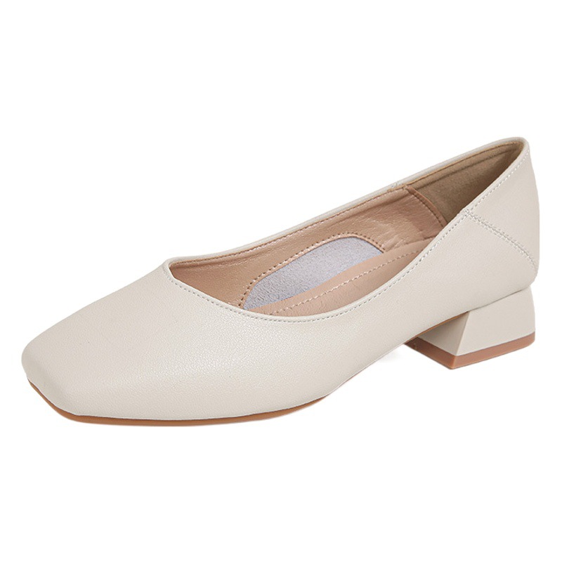 Evening style lady single-layer shoes women's shoes 2023 new popular retro commuter soft leather square toe mid-high heel grandma shoes