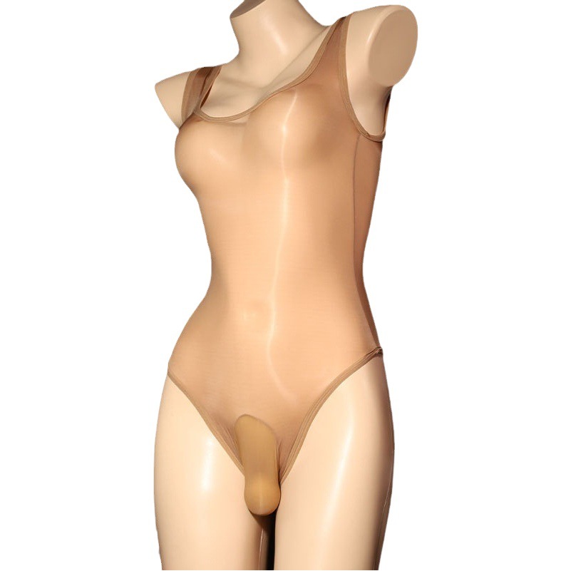 Men's transparent shiny sexy swimsuit with jj set sexy ultra-thin silky reflective temptation one-piece stockings suit