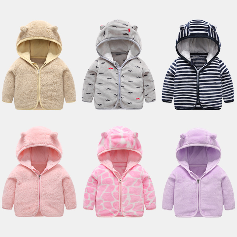 Picture of Baby Flannel Hooded Bear Top for Early Spring, Autumn, and Winter, Korean Version, Unisex, Fleece-Lined, Warm and Comfortable, Versatile Jacket