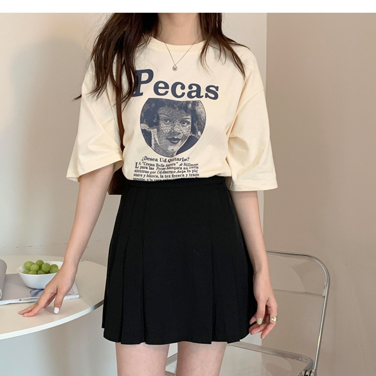 Skirt with Shirt for Women Summer Petite Black Pleated Skirt 2025 New High-Waisted Elegant Slimming Look A-Line Skirt