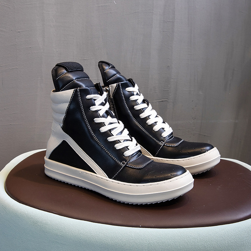 2024 European Station Trendy Shoes High Top Shoes Men's Black and White Inverted Triangle Casual Height Increasing Star Same-style Couple's Board Shoes for Women