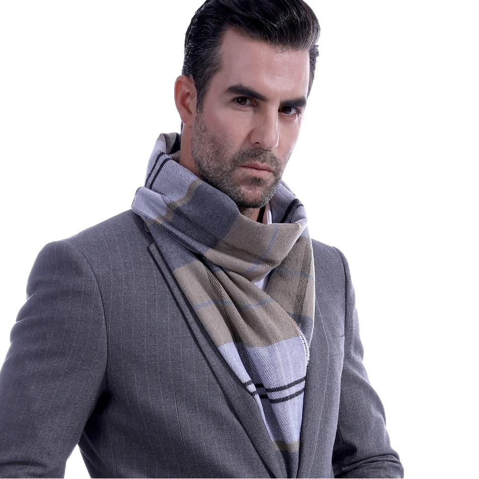wish New Plaid men's scarf men's Korean-style middle-aged and elderly students tassel thickened warm scarf gift promotional products