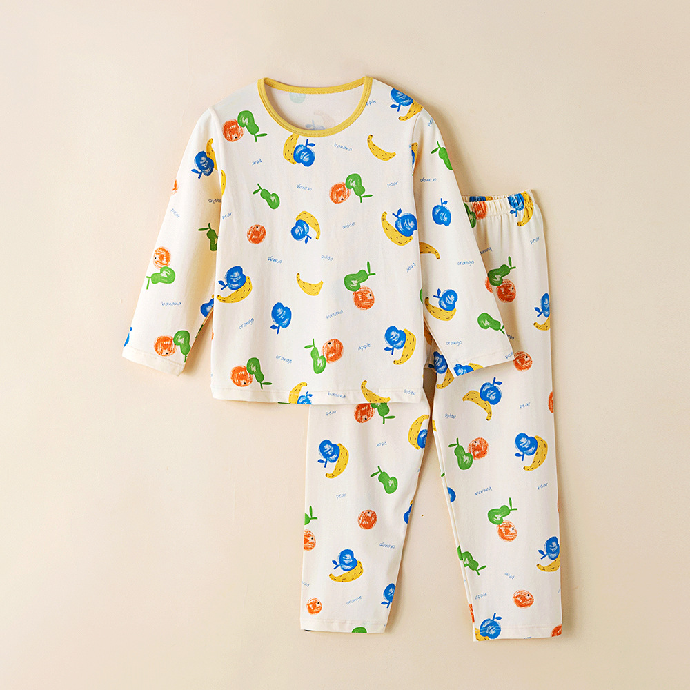 Picture of Children's Home Clothes Korean Style Pure Cotton Baby Set Class a Cotton Long-Sleeved Thin Kidsren's Clothing Boys and Girls Summer and Autumn Pajamas