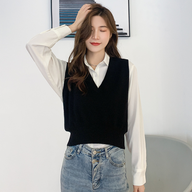 Picture of Spring and Autumn New Knitted Vest Women's Outer Matching Internet Popular Sleeveless Pullover Western Style Vest Short Brown Top