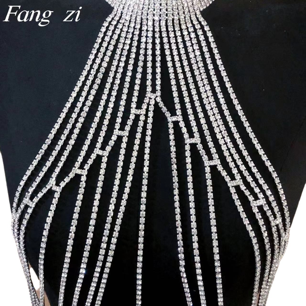 Picture of AliExpress fashion exaggerated long tassel rhinestone chest chain accessories nightclub shiny sexy necklace female body chain