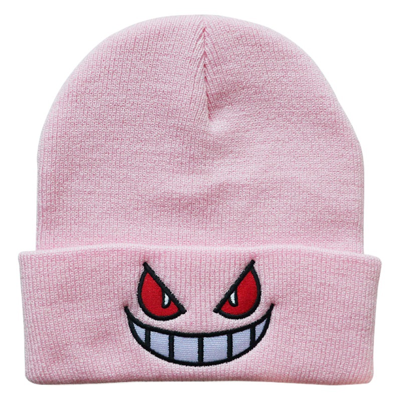 European and American New Cartoon Big Mouth Red Eyes Embroidered Knitted Hat Pullover Warm Hat Autumn and Winter Wool Hat