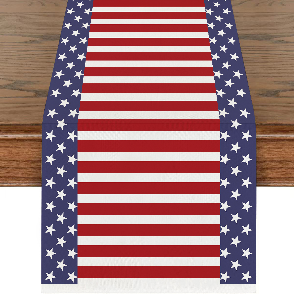 Picture of Explosions US Independence Day Decorative Table Runner Linen Star-stripe Printed Tablecloth Patriot Holiday Atmosphere Table Runner